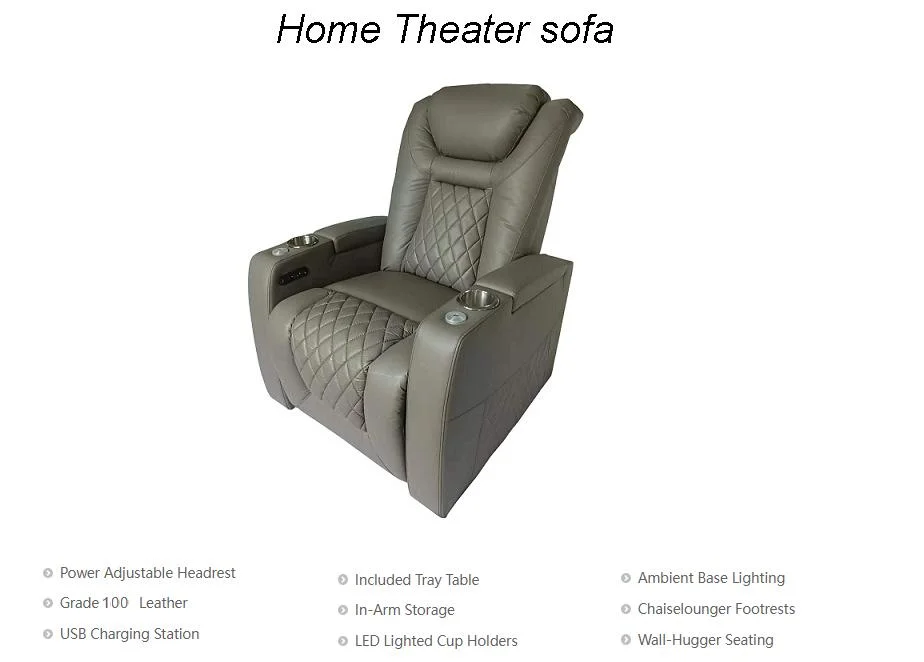 Custom Luxury Theater Sofa with Power Recliner for Movie & Media Living Room