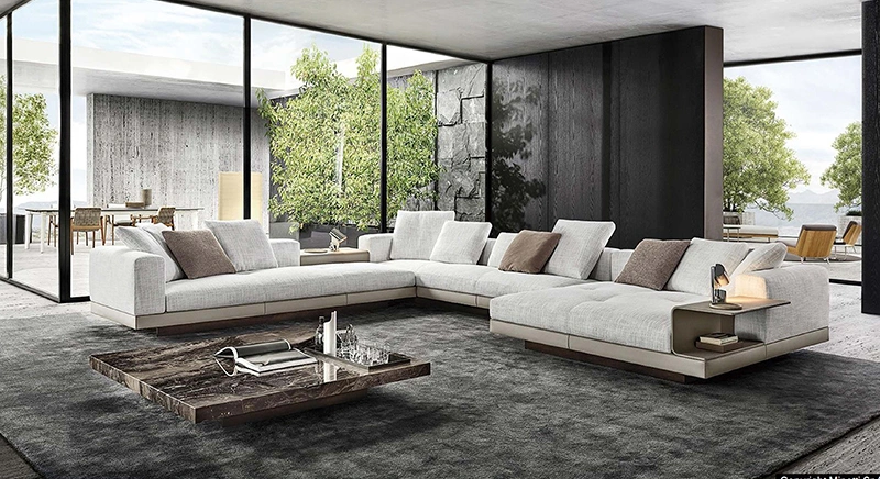 High End Living Room L Shape Italian Design Sectional Corner Fabric Sofa