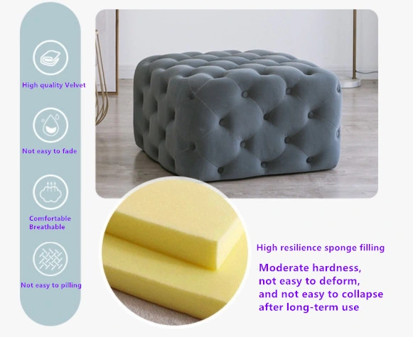 Wholesale Modern Design Velvet Tufted Square Shaped Home Stool & Ottoman for Living Room Bedroom