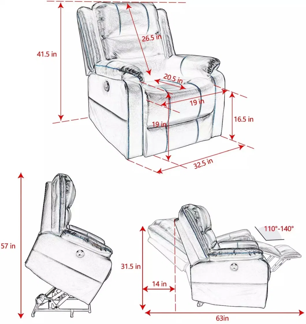 Electric Reclining Lift Chair Lift Recliner Massage Synthetic Leather Recliner Sofa