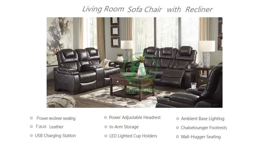 Custom Designer Sofa Chair with Power Recliner & Adjustable Headrest & Cupholder